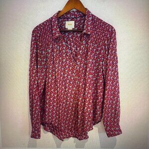 Anthropologie Mauve Woman Purple Geometric Button Up Long Sleeve Shirt Size 12